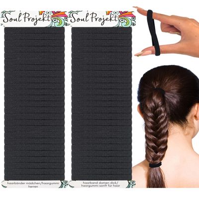 Soul Projekt Black Hair Ties for Women and Girls, 50-Pack, 8 mm, No Pulling