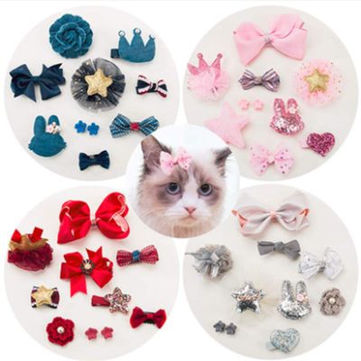 ADIASEN 10 x Hair Clips with Cute Camellia Design, Bow, for Cats, Dogs, Other Pets (Yellow)