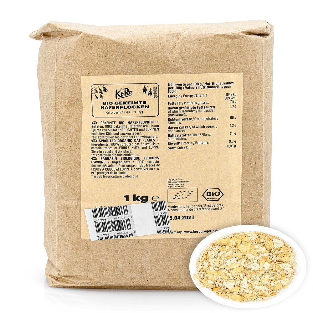 KoRo Sprouted Organic Fine Oat Flakes, 1 kg