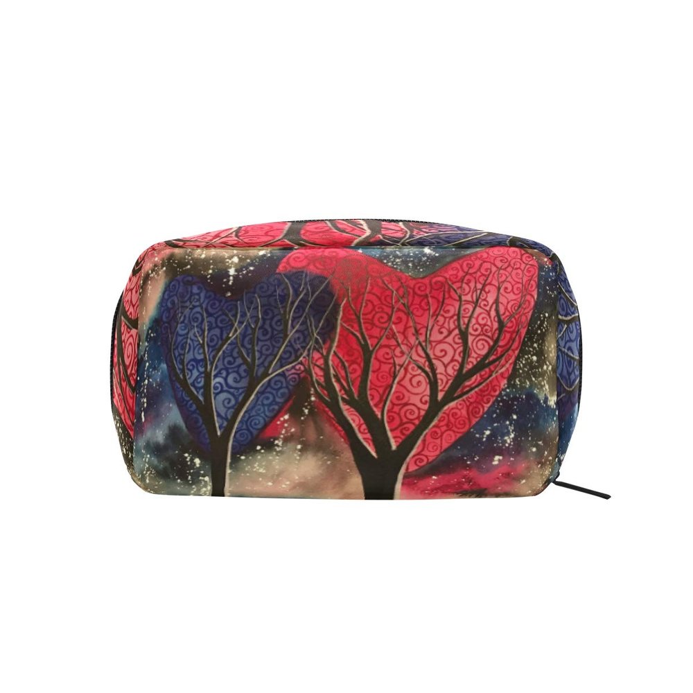 MONTOJ Heart-Shaped Cosmetic Bag with Tree Pattern and Zipper