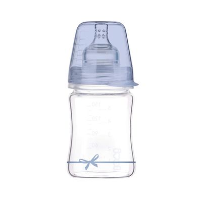 LOVI Anti-Colic Glass Baby Bottle with Dynamic Nipple, 0+ Months, 5 oz, SUPERvent System, Baby Shower Boy Collection