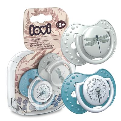 LOVI Botanic Dynamic Silicone Pacifiers, 2-Pack, Green, 18+ Months