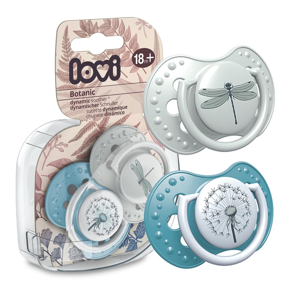 LOVI Botanic Dynamic Silicone Pacifiers, 2-Pack, Green, 18+ Months