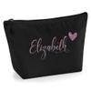 Personalized Name or Initials Heart Design Makeup Bag, Rose Gold Glitter, M, Black view 1