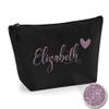 Personalized Name or Initials Heart Design Makeup Bag, Rose Gold Glitter, M, Black view 2