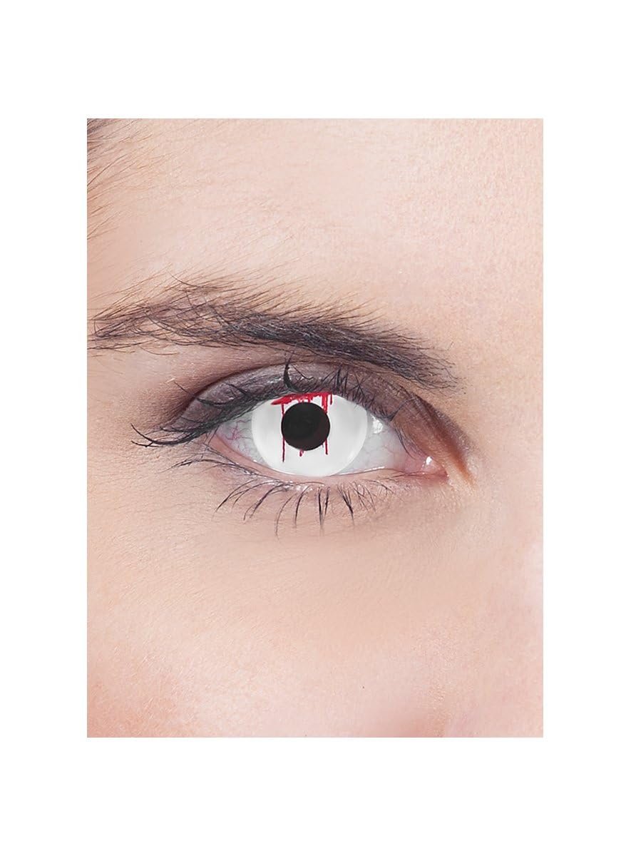 Maskworld Bleeding Eye White Contact Lenses/Monthly Lenses - Non-Prescription Costume Lenses - Halloween, Carnival, Theme Parties & Fantasy