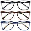 OPULIZE Arc Reading Glasses, 3-Pack, Stylish Slim Rectangular Frames, Patterned Temples, Spring Hinges, Scratch-Resistant, Black/Brown/Blue, Men’s & Women’s, +3.50 view 1