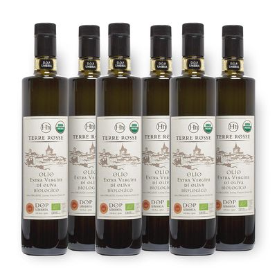 Terre Rosse Italian Organic Extra Virgin Olive Oil, Extra Cold-Pressed, Moraiolo Monocultivar, DOP Umbria Colli Assisi Spoleto and Kosher/P Certified, 2024 Harvest, 6 x 750 ml