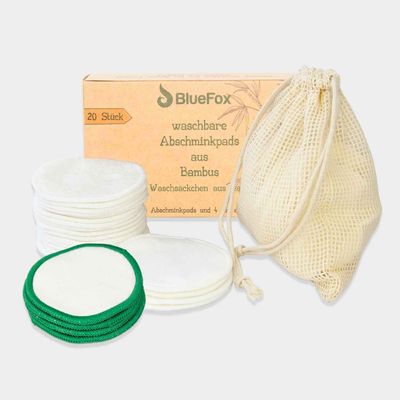 BlueFox Washable Bamboo Makeup Remover Pads, 20 Reusable Cotton Pads with Laundry Bag