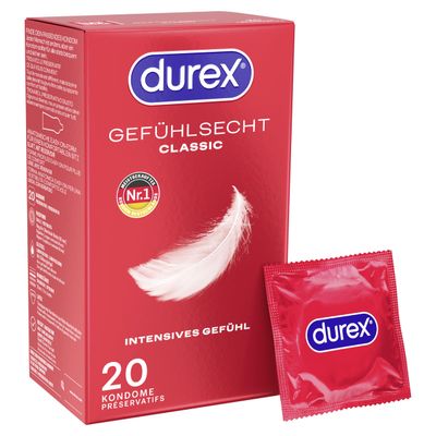 Durex Feel Thin Classic Condoms, 20 Count, Safe & Comfortable