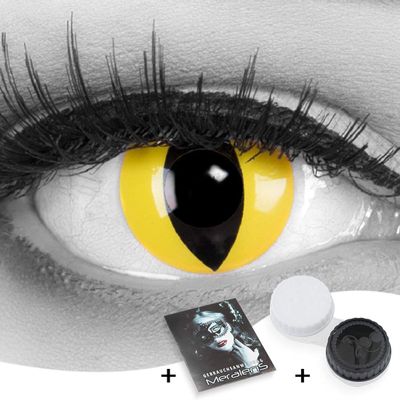 Yellow Crazy Fun Cat-Eye Contact Lenses with Prescription, Free Case (-1.00 Diopters)