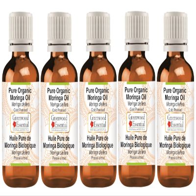 Greenwood Essential Pure Organic Moringa Oil (Moringa oleifera), Cold-Pressed, 100 ml x 5 (16.9 fl oz)
