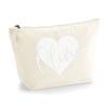 Personalized Name/Initials Heart Design Cosmetic Bag for Women, Textured Print, S, Natural, White Flock view 1
