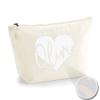 Personalized Name/Initials Heart Design Cosmetic Bag for Women, Textured Print, S, Natural, White Flock view 2
