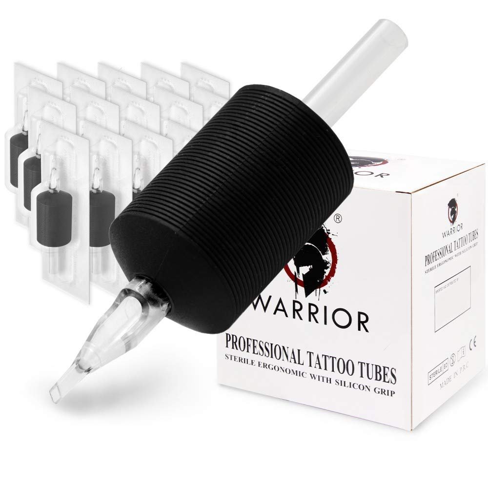 WARRIOR Disposable Tattoo Grip Tubes, Soft Rubber, Non-Slip, 30 mm Diamond Shader, 15-Pack (1.2/11D)
