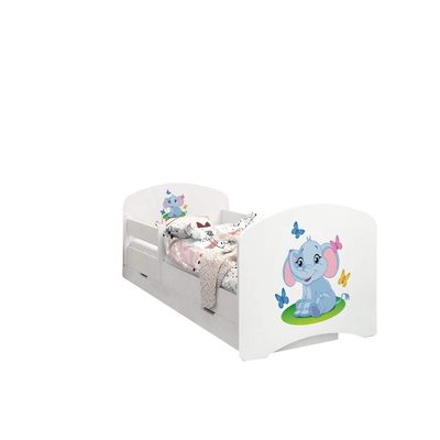 Happy Babies Double-Sided Toddler Bed with Drawer, Modern Design, Safety Rails and 7 cm Foam Mattress (190 x 90 cm, 03. Elephant)