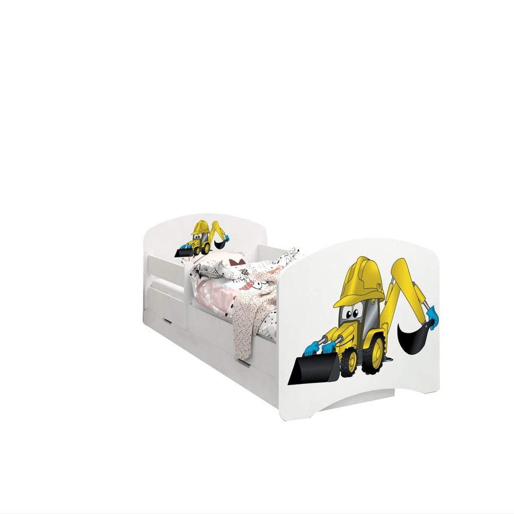 Happy Babies Reversible Toddler Bed with Drawer, Excavator Design 32, 190 x 90 cm