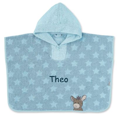 LALALO Sterntaler Emmi Personalized Hooded Bath Poncho for Babies and Children, Blue Donkey