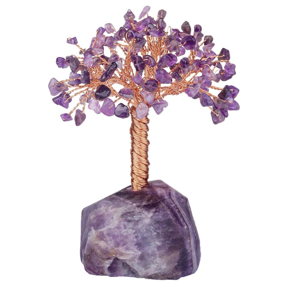 KYEYGWO Amethyst Healing Crystal Tree on Amethyst Base, Feng Shui Bonsai Money Tree Figurine, 12–15 cm