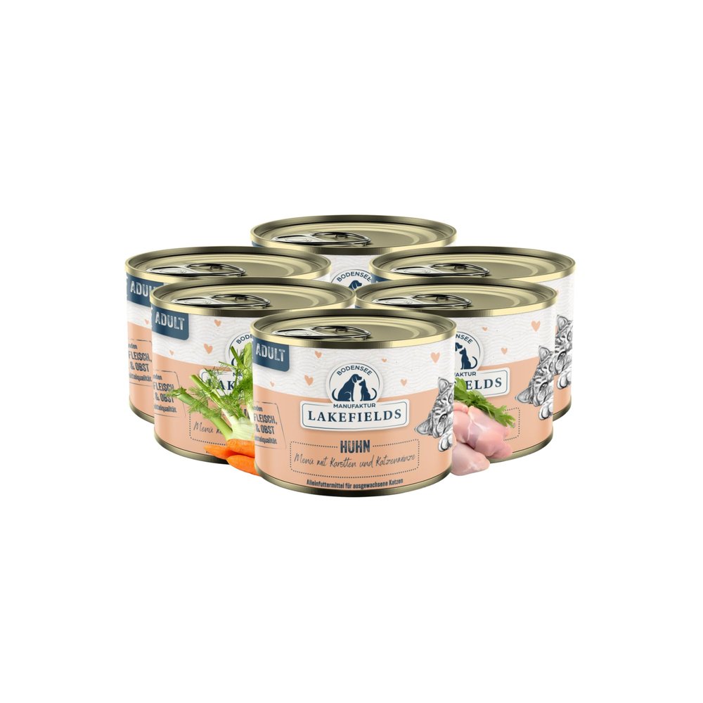 Lakefields Premium Wet Cat Food | Chicken 91% | No Sugar or Grains | 6 x 200 g | Catnip, Carrots & Fennel