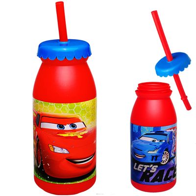 Cars Lightning McQueen Water Bottle with Straw and Lid, BPA-Free, 300 mL