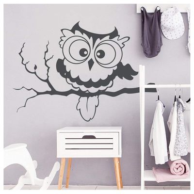 Owl on a Branch Wall Decal for Kids’ Room, Azure Blue 12, 80 x 115 cm