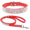 Haoyueer Soft Suede Dog Collar and Leash Set with Rhinestones, Red, S view 1