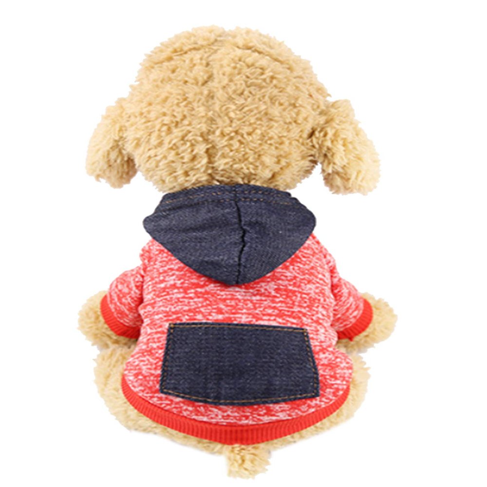 Legou Dog Autumn/Winter Outfit with Pocket, Denim + Red, S
