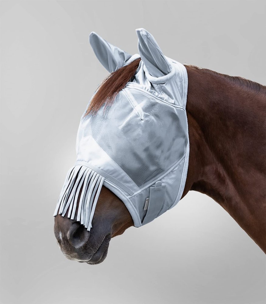 Waldhausen Premium Fly Mask with Ears and Nose Fringe, Silver Gray, Full
