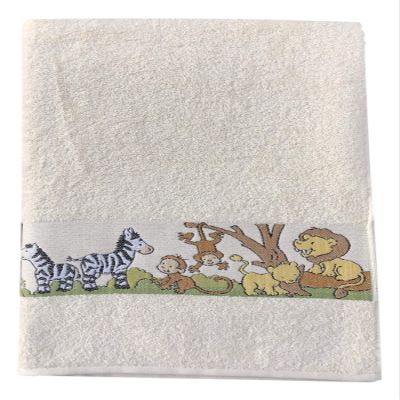 Kids' Bath Towel with Zoo Animals, 100 x 100 cm, Cotton, Beige