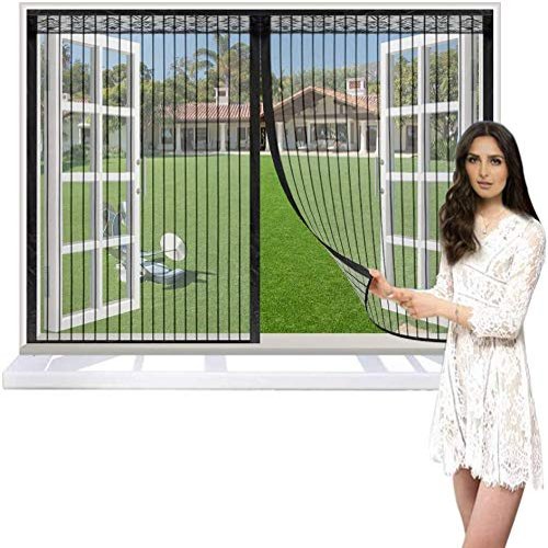 CHENG Magnetic Insect Screen Door 95 x 115 cm, Automatic Closing, Foldable, Black