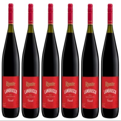 6 x 1.5 L Cantina Riunite Lambrusco Rosso Emilia I.G.P. Red Sparkling Wine, Emilia-Romagna, Italy, Magnum