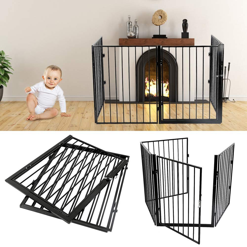 Black Metal Fireplace Safety Gate, 4 Panels