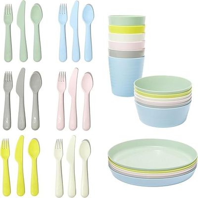 IKEA KALAS Children's Tableware Set, 6 Pieces Each, Pastel Multicolor