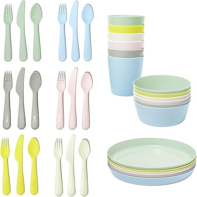 IKEA KALAS Children's Tableware Set, 6 Pieces Each, Pastel Multicolor