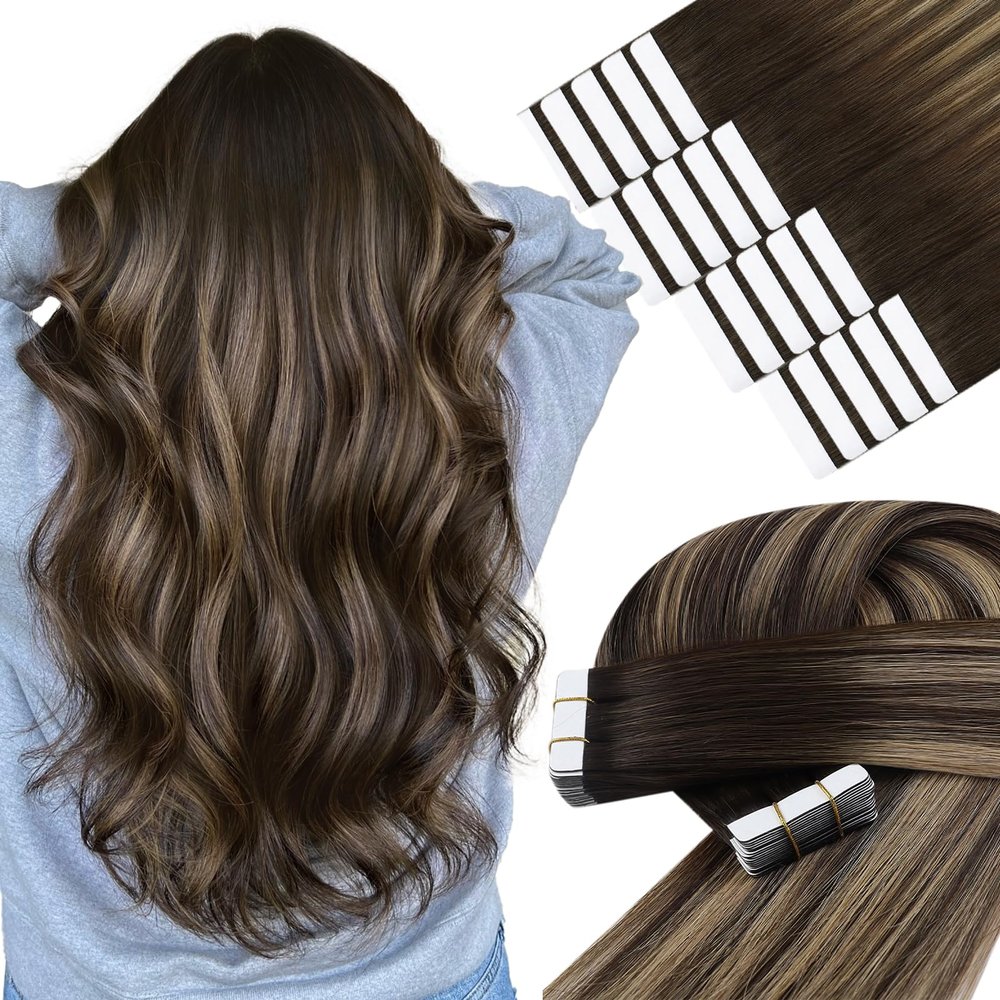 YoungSee Human Hair Tape-In Extensions, Ombre Brown-Blonde, 55 cm, 50 g, 4/27/4