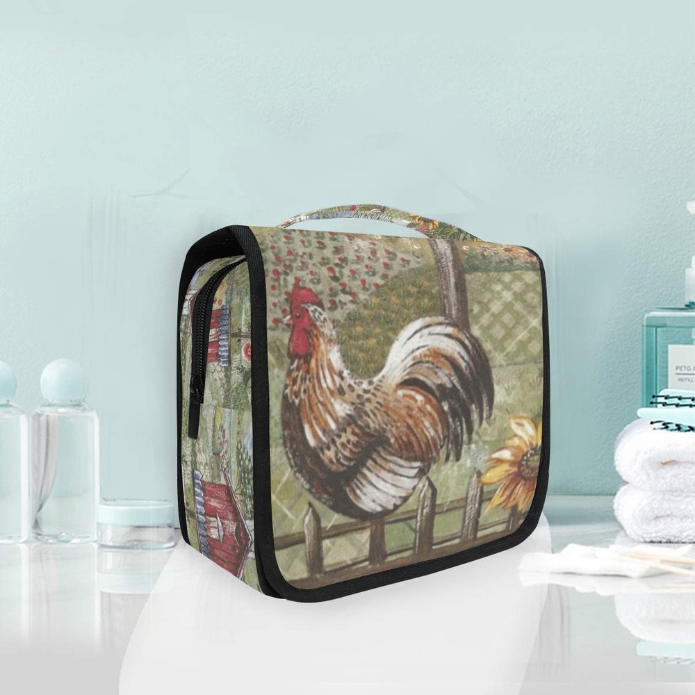 Montoj Large Hanging Toiletry Bag, Rooster Design, Waterproof Travel Organizer
