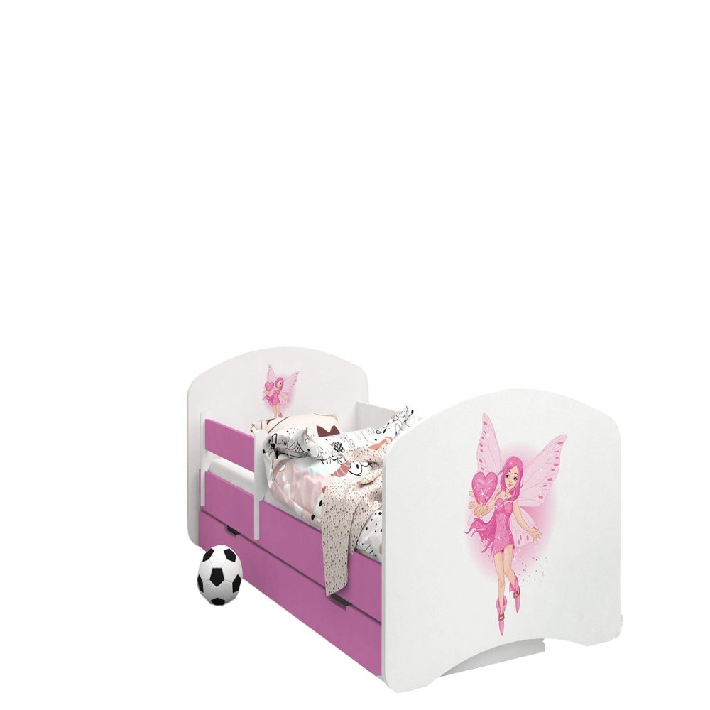Happy Babies Pink Toddler Bed with Drawer, Modern Design, Safety Rails and 7 cm Foam Mattress (43. Princess with Heart, 160 x 80 cm)