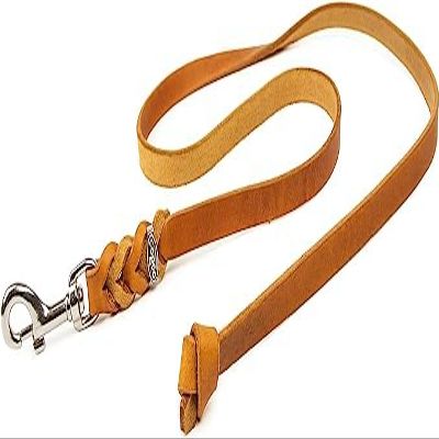 10 m Leather Dog Leash for Large Dogs, Braided Long Line Without Hand Loop, 12 mm, Cognac