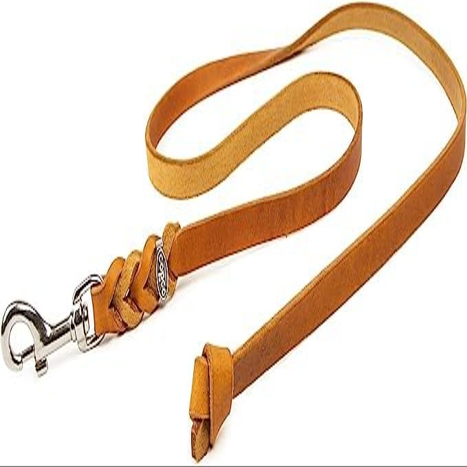 10 m Leather Dog Leash for Large Dogs, Braided Long Line Without Hand Loop, 12 mm, Cognac