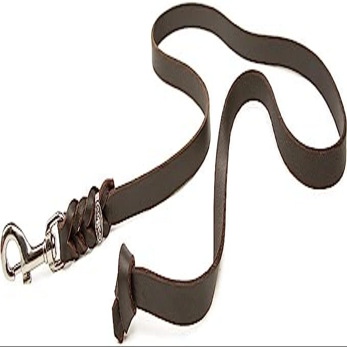 Leather Dog Leash 1.35 m for Large Dogs, Braided 15 mm Brown Leather Lead, No Hand Loop