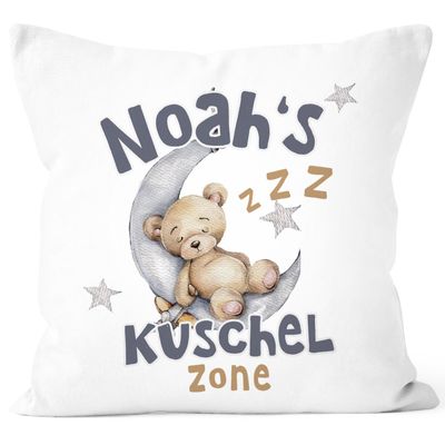 SpecialMe Teddy Moon Cushion Cover for Children, Personalized Name, White, 40 x 40 cm
