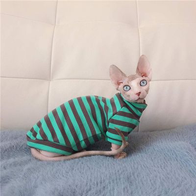 ZHIHAN Sphynx Cat Clothing Spring T-Shirt, Striped Cotton Sweater for Hairless Cats, Color 1, M+