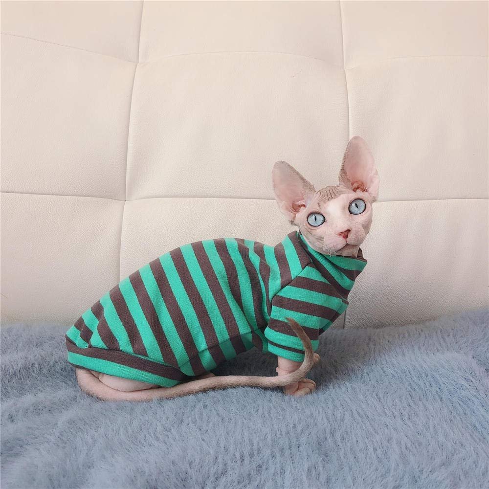 ZHIHAN Sphynx Cat Clothing Spring T-Shirt, Striped Cotton Sweater for Hairless Cats, Color 1, M+