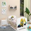 HappyBabies Double-Sided Toddler Bed with Drawer, Safety Rails and 7 cm Foam Mattress, Light Pear (Excavator, 180 x 90 cm) view 2