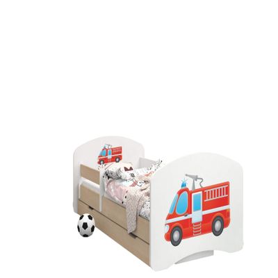 Happy Babies Double-Sided Toddler Bed with Drawer, Fire Truck, Light Pear, 180 x 90 cm