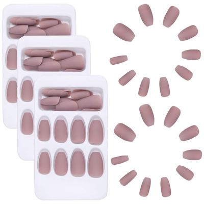 BBTO 72 Nude Pink Matte Coffin False Nails with Glue and Tools