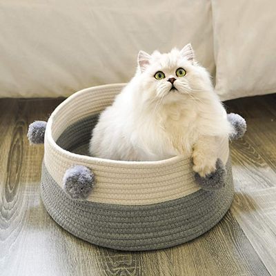 ITODA Braided Cat Bed and Small Dog Bed, Extra Soft, Washable, with Chew Toy