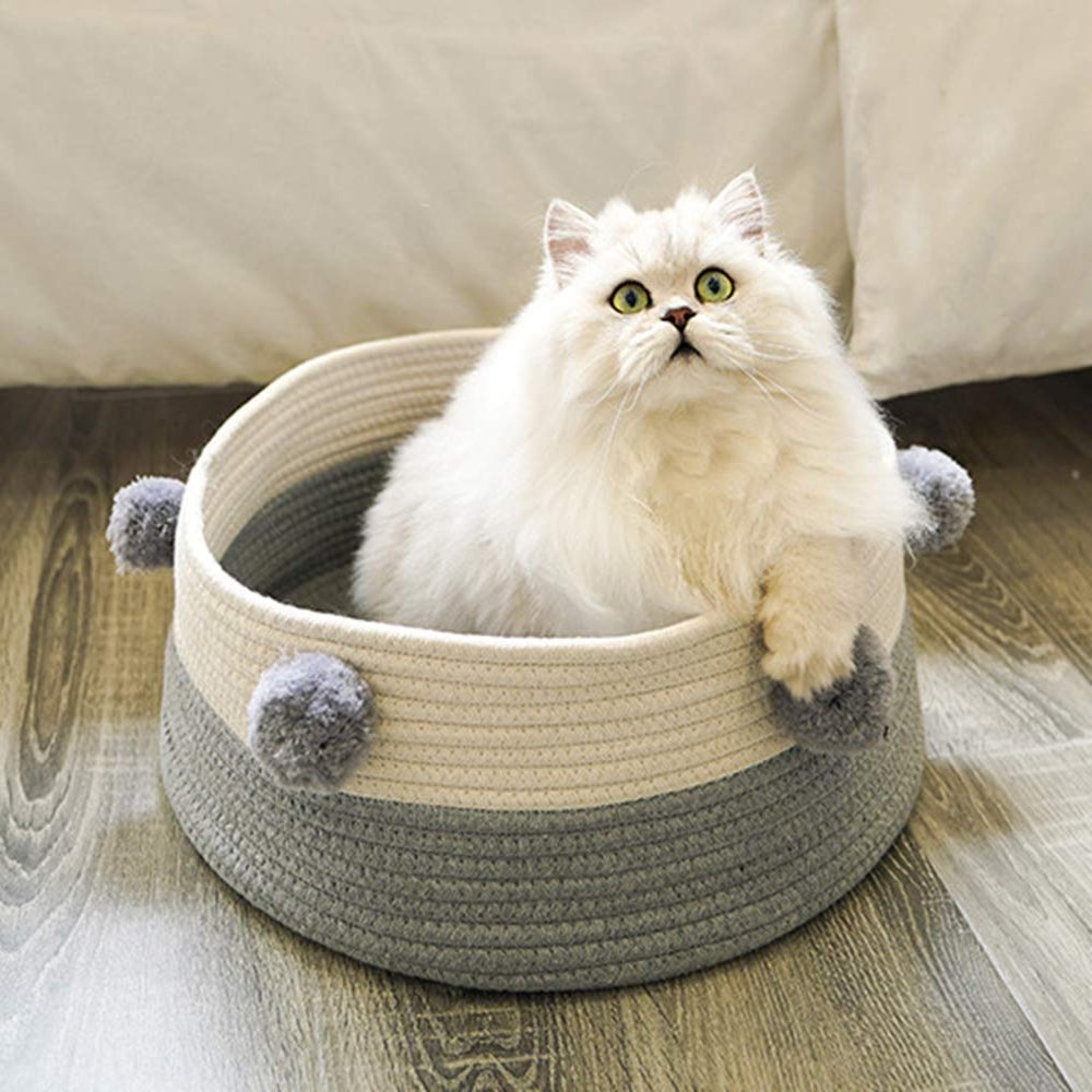 ITODA Braided Cat Bed and Small Dog Bed, Extra Soft, Washable, with Chew Toy