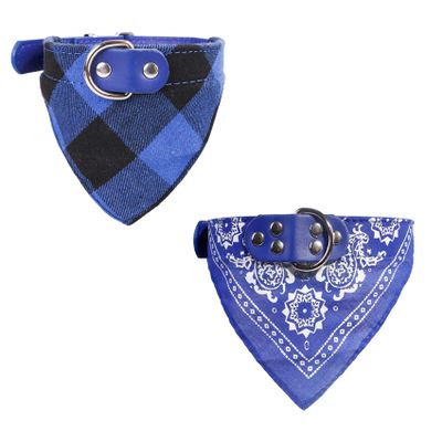 Newtensina 2-Pack Plaid Dog Bandana - Blue - L